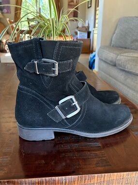 Bass Black Suede Buckle Ankle Boots